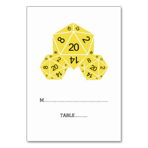 Cartão amarelo do lugar dos dados D20