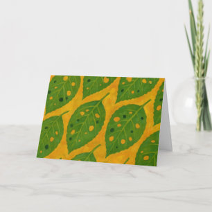 Cartão Amarelo e Verde Folha Padrão Saudação de Aquarela