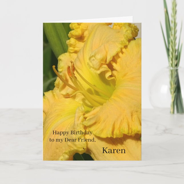 Cartão Amarelo grande flor Ruffled do hemerocallis (Frente)
