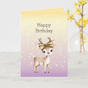 Cartão Amarelo Roxo Branco Bokeh Pontos Cervo Aniversário