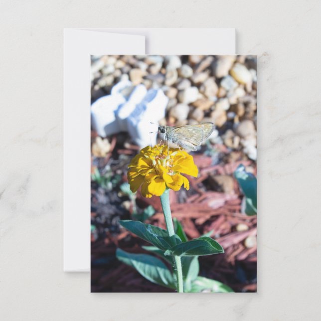 Cartão Amarelo Zinnia Floral com Fotografia da Mama (Frente)