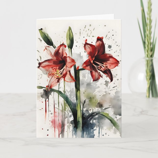 Cartão Amaryllis - Flores aquarela (Frente)