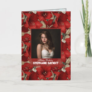 Cartão Amaryllis Jardim Vermelho Milestone Aniversário Bo