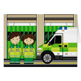 Cartão Ambulância dos desenhos animados e EMT