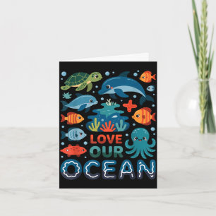 Cartão Ame nosso oceano - animais marinhos vida marinha