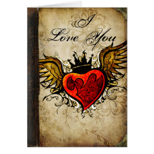 Cartão "Ame-o" coração voado do vintage tatuagem urbano