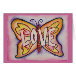 Cartão Ame Palavras Palavras Pink Borboleta Saudação ou C