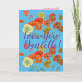 Cartão Ame Você Nome Wife Red Poppy Watercolor Card