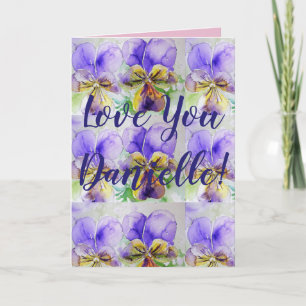 Cartão Ame Você Wifes Nome Purple Pansy Watercolor Card