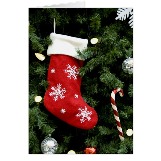 Cartão América do Norte. Condecorações de Natal na árvore (Frente)