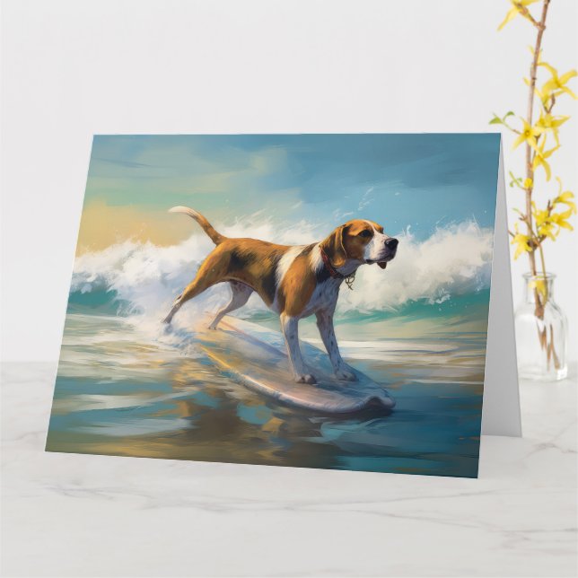Cartão American Engligh Foxhound Beach Surfing Painting (Flor Amarela)