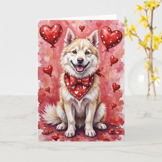 Cartão American Eskimo Dog Valentine’s Day with Hearts (Flor Amarela)
