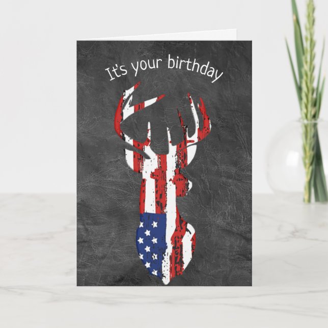 Cartão American Flag Deer Birthday (Frente)