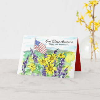 Cartão American Flag Garden Flowers God Bless 