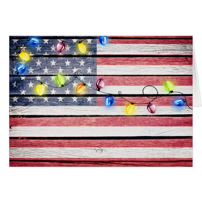 Cartão American Flag Wood Image Natal (Frente Horizontal)