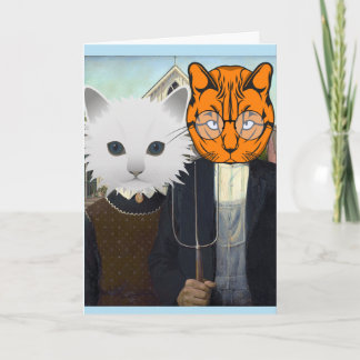 CARTÃO AMERICAN GOTHIC CAT WEDDING CONGRATULATIONS CARD