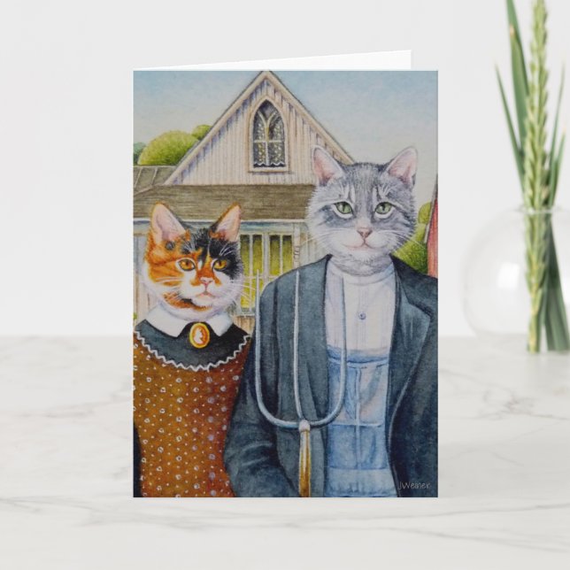 Cartão American Gothic Parody Painting Watercolor Art (Frente)