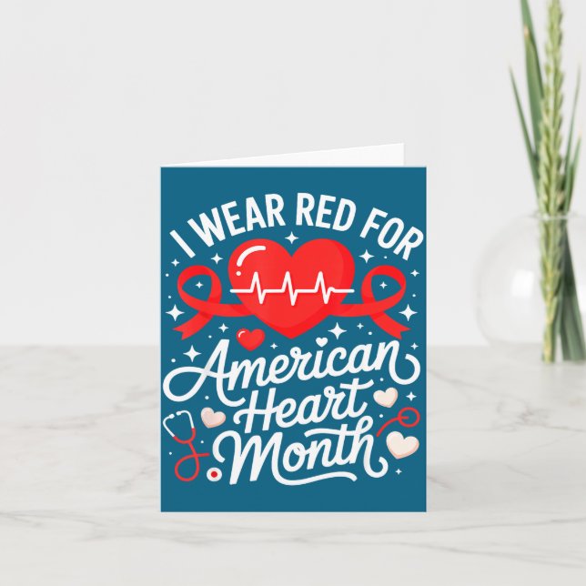 Cartão American Heart Disease Awareness Month Ribbon Red  (Frente)
