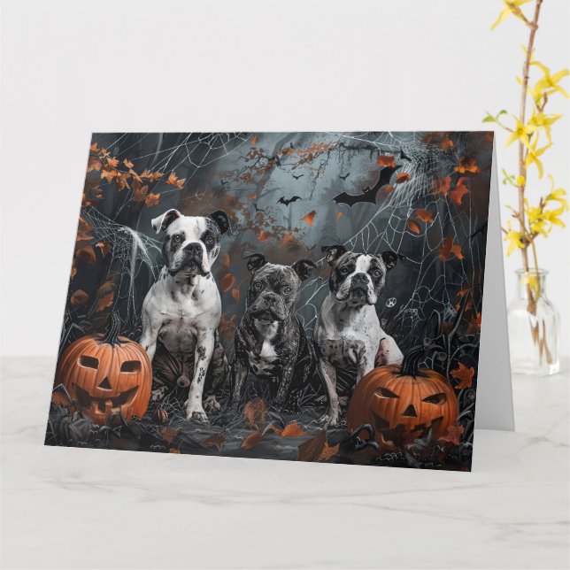 Cartão American Staffordshire Halloween Night Dogggy (Flor Amarela)