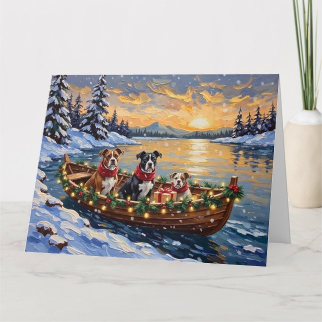 Cartão American Staffordshire Terrier Christmas Boat (Frente)