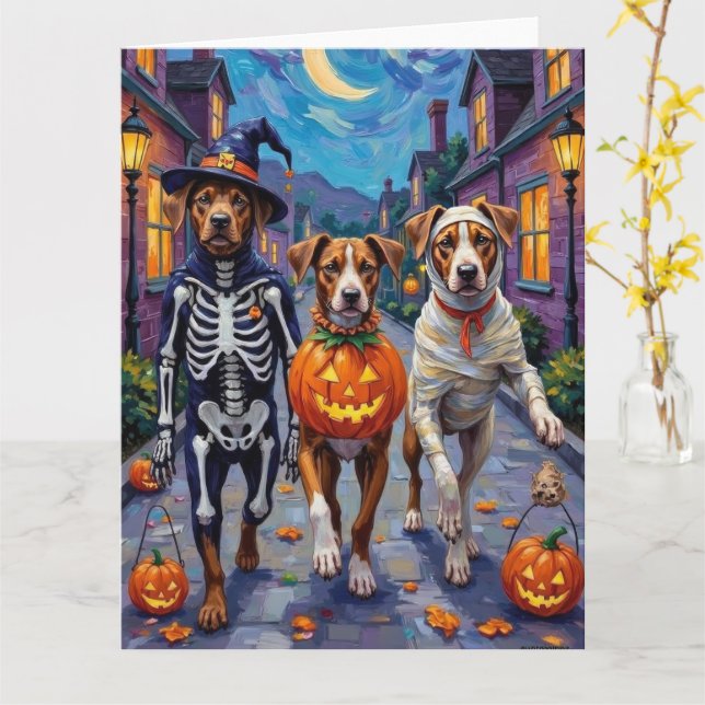 Cartão American Staffordshire Terrier Dogs Halloween (Flor Amarela)