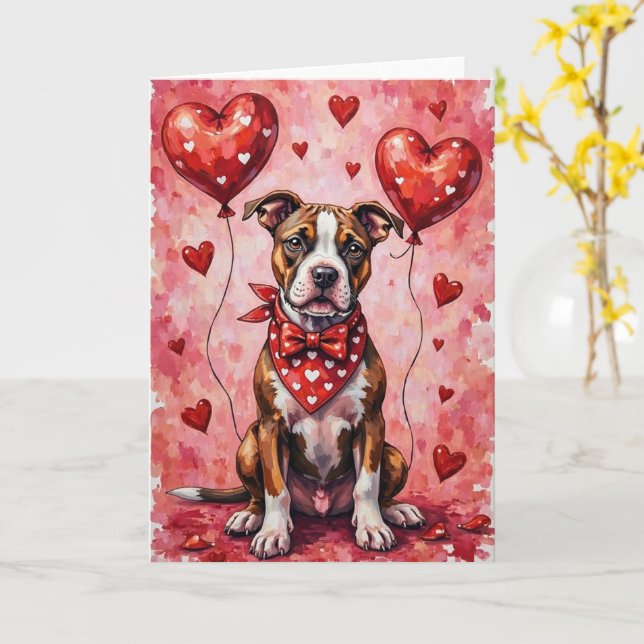 Cartão American Staffordshire Terrier Valentine’s Day Dog (Flor Amarela)