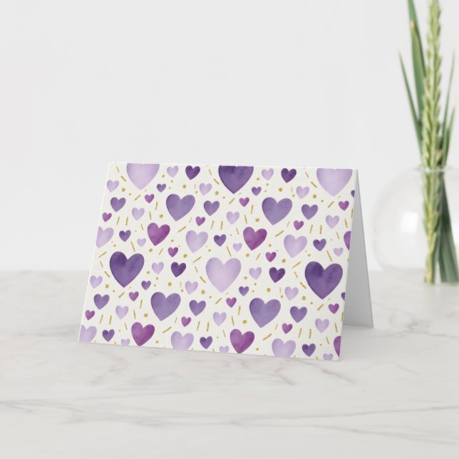 Cartão Amethyst Dream Watercolor Hearts (Frente)