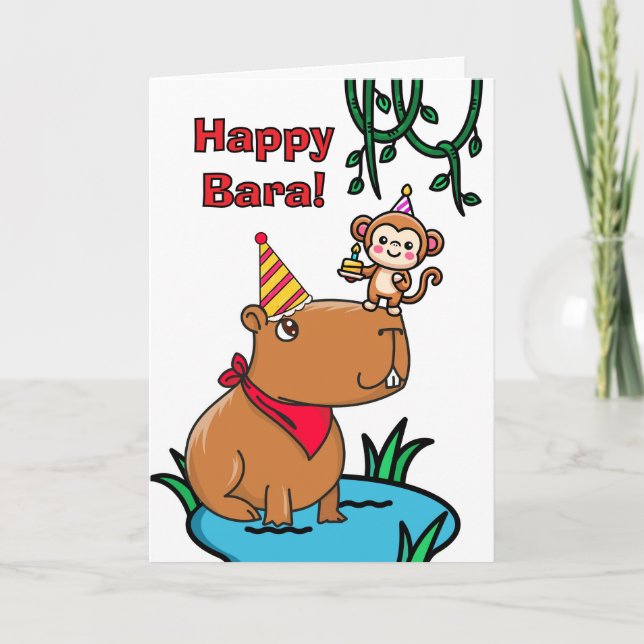 Cartão Amigo Birthday Capybara e Macaco (Frente)