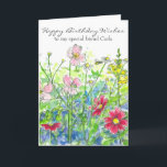 Cartão Amigo do feliz aniversario da flor da aguarela do<br><div class="desc">Um cartão floral colorido do feliz aniversario a um amigo especial que caracteriza snapdragons amarelos, o cosmos cor-de-rosa brilhante, a camomila e wildflowers cor-de-rosa com uma abelha de visita do mel tirada na caneta e na tinta com aguarela. Você pode personalizar o nome e/ou o fraseio para caber suas necessidades....</div>