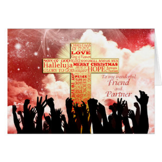 Cartão Amigo e parceiro, um Natal cruzado cristão