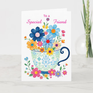 Cartão Amigo Especial Xícara & Flor Aniversário