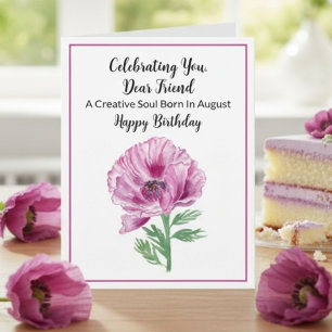 Cartão Amigo Feliz Aniversário Agosto Roxo Papoula