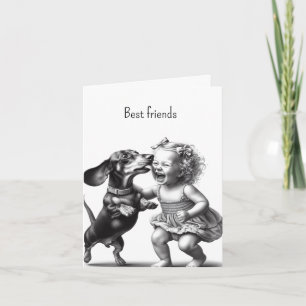Cartão Amigos Dachshund Vintage