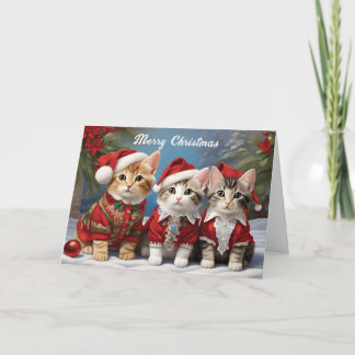 Cartão Amigos Peludos com Chapéus Festivos Gatinhos Fofos