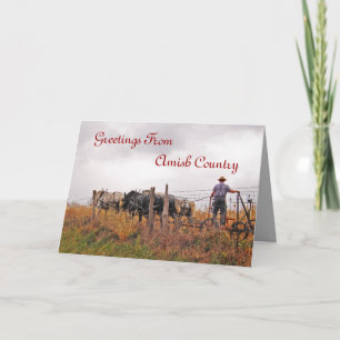 Cartão Amish Man Cutting Field Greeting Card