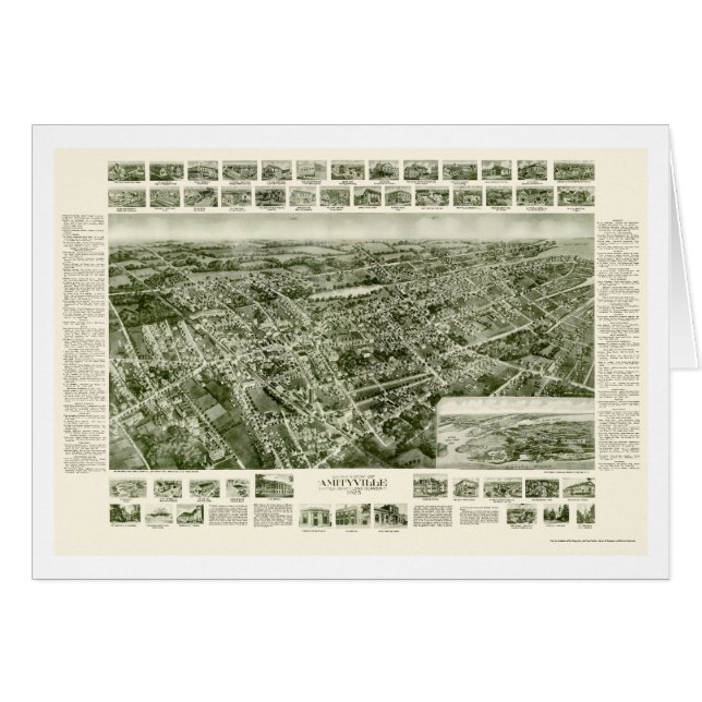 Cartão Amityville, mapa panorâmico de NY - 1925 (Frente Horizontal)