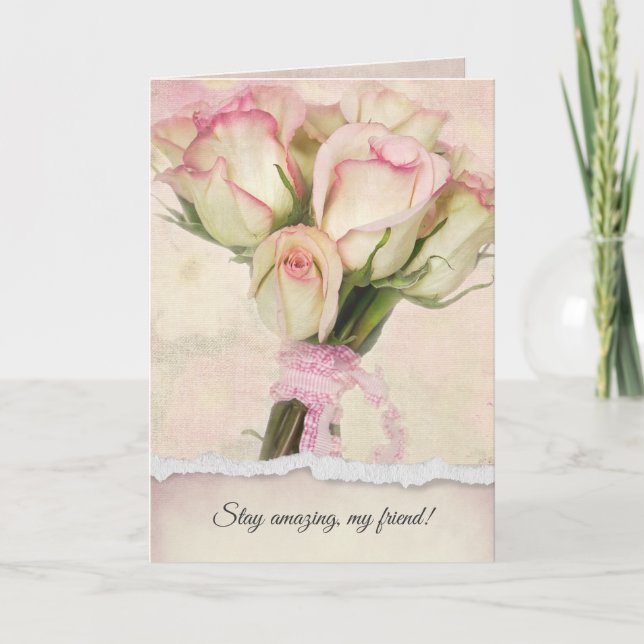 Cartão Amizade Birthday Rose Bouquet (Frente)