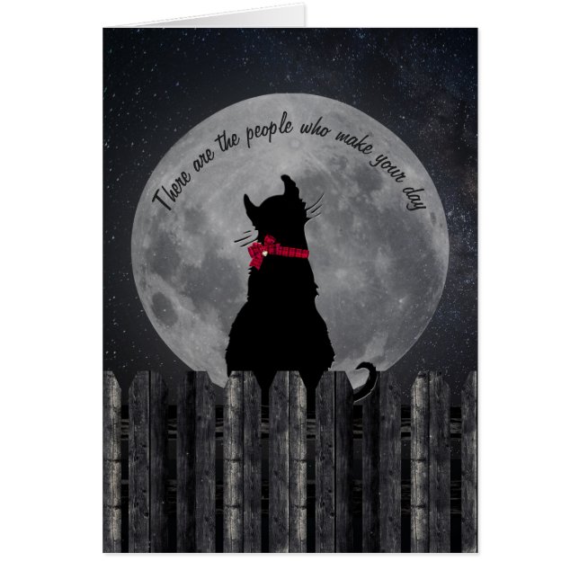 Cartão amizade-gato à lua na cerca (Frente)