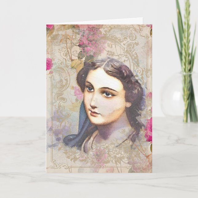 Cartão Amizade Religiosa Oração Virgem Maria Vintage (Frente)