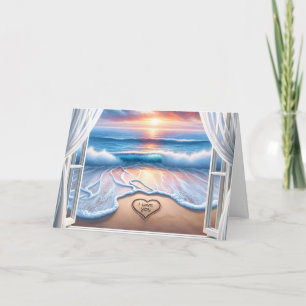 Cartão Amo-Te A Enviar Texto Na Areia Para Aniversário