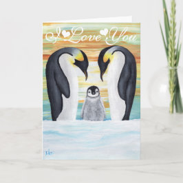 Cartão Amo-Te A Família Pinguim Com O Pinguim Bebê