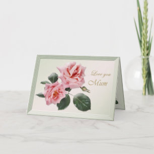 Cartão Amo-te, Mãe com rosas cor-de-rosa