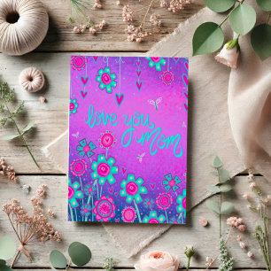 Cartão Amo-Te Mãe Inspirividade Coração Floral Roxo