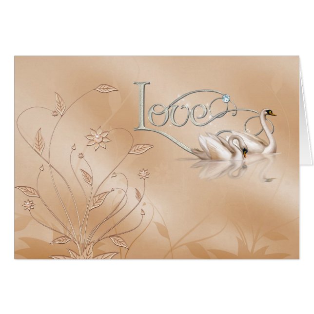 Cartão Amor com cisnes e diamante (Frente Horizontal)