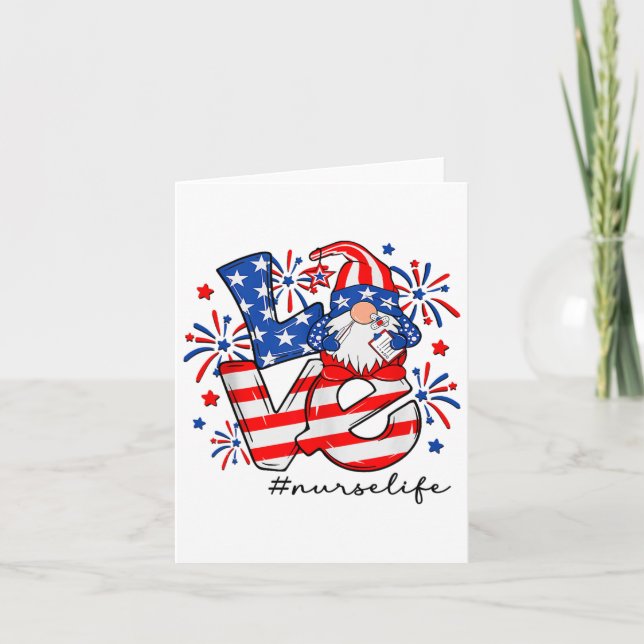 Cartão Amor Cuidador Vida Enfermeira Gnome Bandeira Ameri (Frente)