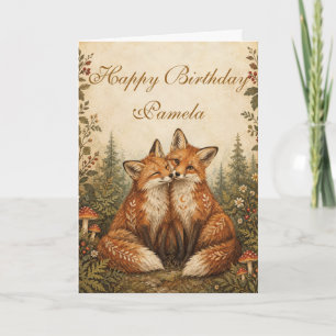 Cartão Amor de Raposa na Floresta Feliz Aniversário