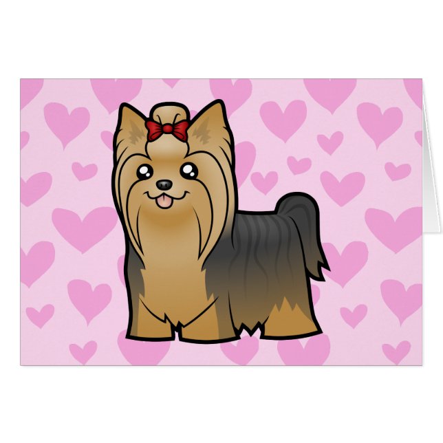 Cartão Amor do yorkshire terrier (cabelo longo com arco) (Frente Horizontal)