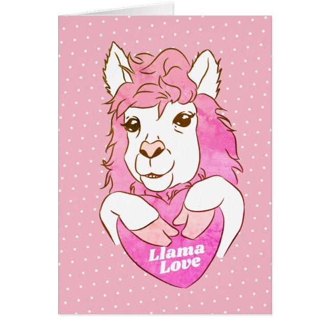 Cartão Amor e Coração Llama Rosa (Frente)