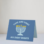 Cartão "Amor e Luz" Judeu Oito Noites em Hanukkah<br><div class="desc">Celebre a alegria de Chanucá com estes cartões de saudação animados de "Amor e Luz", perfeitos para enviar calor a amigos e familiares durante as oito noites. Apresentando um design moderno menorah com velas brilhantes e texto ousado de "Amor e Luz", estas cartas capturam a essência da estação com uma...</div>