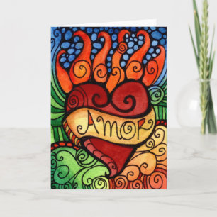 Cartão Amor Flaming Heart Day of the Dead Card Design